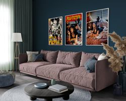 pulp fiction set of 3 posters, movie cover, wall art, original, film cover graphic, pulp fiction, tv show, wall art, vin