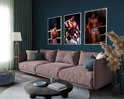 rocky balboa set of 3 posters, boxing poster, mma, kickboxing, tbe, money, championship, profession, boxing wall art, uf