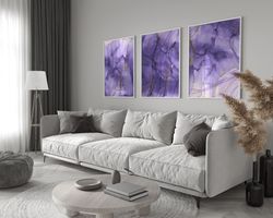 abstract purple marble pattern prints set of 3, luxury marble gallery wall set, modern marble wall prints, bedroom wall