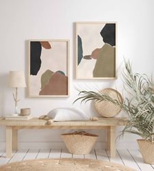 abstract set of 2 printable art, japandi gallery wall, terracotta art print, minimalist print set, scandinavian poster s