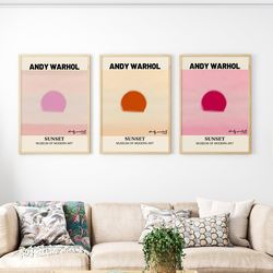 andy warhol sunset print set of 3, andy warhol poster, museum poster, exhibition wall art, pop art print, trendy poster,