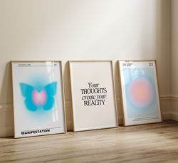 angel numbers 111 aura poster printable set of 3 prints, aesthetic room decor, trendy spiritual aura energy 3 piece grad