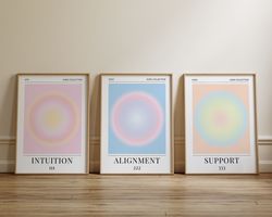 angel numbers aura poster printable set for 111 222 333, aesthetic room decor trendy spiritual aura energy set of 3 prin