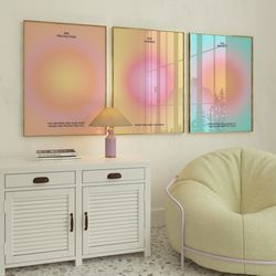 angel numbers aura poster printable set for 444 555 666, pastel gradient wall art, trendy spiritual poster set of 3 prin