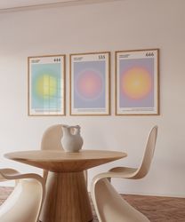 angel numbers aura poster printable set for 444 555 666, aesthetic room decor trendy spiritual aura energy set of 3 prin