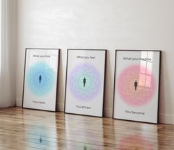 aura poster 3 piece wall art, aura energy spiritual gradient print, y2k decor, aesthetic room decor, zen wall art