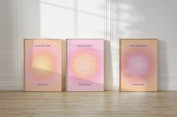 aura poster 3 piece wall art, pink aura energy spiritual gradient print, y2k decor, aesthetic room decor, zen wall art