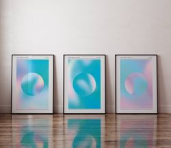 aura poster printable series set of 3 prints, aesthetic room decor, trendy spiritual aura energy 3 piece gradient wall a