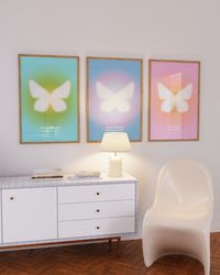 aura poster set of 3 prints, butterfly wall art, spiritual gradient wall art set, pastel print, y2k aesthetic, preppy ro