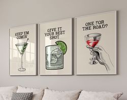 bar retro poster set of 3, bar cart wall art set, cheers print, bar decor, wall art, alcohol art, drink wall art, set of