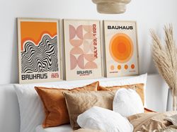 bauhaus abstract wall art, bauhaus print, bauhaus exhibition poster, 3 piece wall art, orange bauhaus designs, bauhaus p