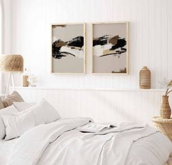 brush strokes modern printable gallery wall art set of 3 grey black abstract prints minimalist bedroom living room decor