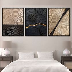 wood texture wall art print wood crack wall decor black and gold canvas art framed 3 piece abstract wall print mid centu