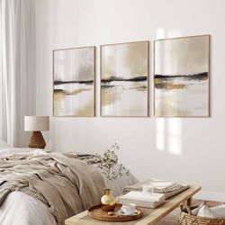 modern neutral abstract printable wall art set of 3, landscape prints, minimalist neutral gallery wall, japandi decor, d