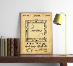 monopoly patent print, set of 4, monopoly patent, board game art, monopoly blueprint poster, board games, .jpg