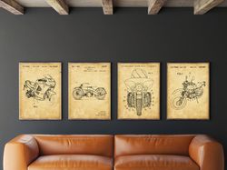 motorbike patent set of 4, cruiser motorcycle, chopper, dirt bike poster, sport bike patent, wall art, rider's gift, .jp