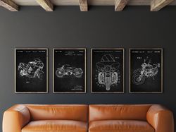 motorbike patent set of 4, cruiser motorcycle, chopper, dirt bike poster, sport bike patent, wall art, rider's gift, mot