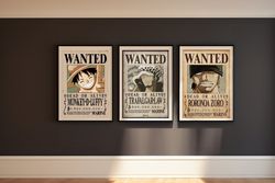 one piece anime wanted poster - one piece manga posters, monkey d luffy, roronoa zoro, trafalgar d water law, one piece