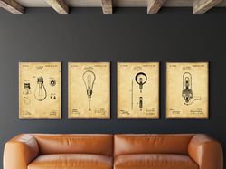 patent posters set of 4, edison electric lamp, lamp patent poster, edison art, electric lamps, wall decor, -1.jpg