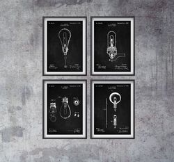 patent posters set of 4, edison electric lamp, lamp patent poster, edison art, electric lamps, wall decor, .jpg