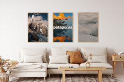 patagonia art poster, patagonia art set of 3 posters, wall decor, patagonia print, mountain poster, aesthetic poster, tr