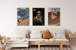 santa cruz poster, santa cruz set of 3 posters, santa cruz skate poster, skateboard poster, wall decor, aesthetic poster