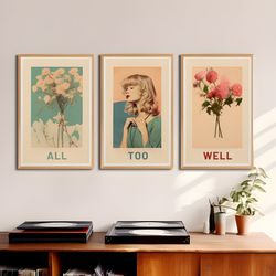 set of 3 taylor swift physical posters all too well taylor swift poster retro wall art vintage taylor swifite red taylor