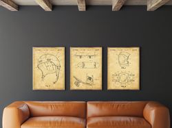 skateboarding patent print set of 3, skateboard wall art, knee&elbow pads blueprint, sport helmet poster, kids room deco