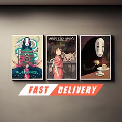 spirited away posters - spirited away anime poster, studio ghibli, no face wall art, hayao miyazaki anime inspired decor