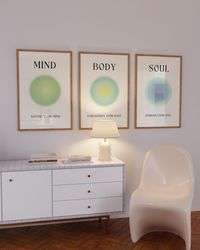 mind body soul aura poster 3 piece wall art, aura energy spiritual gradient set of 3 prints, y2k aesthetic room decor sp