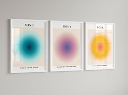 mind body soul aura poster set of 3 prints, aura energy spiritual gradient print, y2k decor, aesthetic room decor