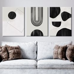 minimalist 3 piece wall art print geometric line art mid century modern wall decor extra large boho poster set bedroom b