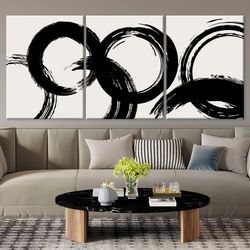 minimalist 3 piece wall art print geometric line art mid century modern wall decor extra large poster set bedroom black