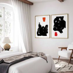 modern abstract gallery wall art set of 2 prints black and white abstract art minimalist bedroom decor modern line drawi