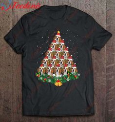 beagle dog santa hat christmas tree t-shirt, plus size womens xmas tops  wear love, share beauty