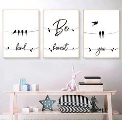 set of 3 nursery prints nursery wall art printable be kind be honest be you nursery decor nursery sign quote poster