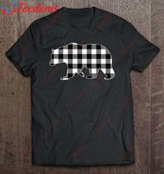 black and white buffalo plaid bear christmas pajama t-shirt, christmas clothes family  wear love, share beauty