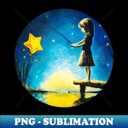 star girl is fishing the lake - animation style - png sublimation digital download - create with confidence