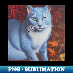 striking blue cat in autumn leaves - decorative sublimation png file - perfect for creative projects