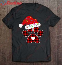 buffalo plaid christmas paw dog with santa hat  lights shirt, mens xmas shirts  wear love, share beauty