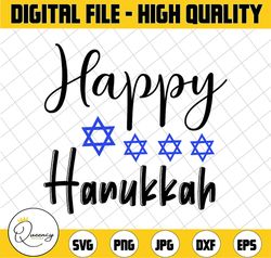 happy hanukkah with four stars/ hanukkah star/ blue stars with black happy hanukkah/ hanukkah svg/ happy hanukkah png/ b