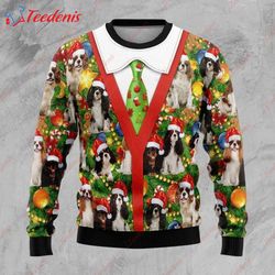 cavalier king charles spaniel xmas pine ugly christmas sweater, ugly sweater christmas party ideas  wear love, share bea