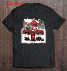 chocolate labrador santa hat red truck tree farm christmas t-shirt, christmas t shirts on sale  wear love, share beauty