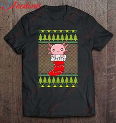 christmas axolotl stocking - cute ugly christmas t-shirt, short sleeve kids christmas shirts family  wear love, share be