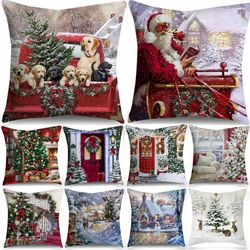 christmas tree & snowflakes printed pillowcase, holiday decor throw pillow cover, warm winter cushion cover, 42cm