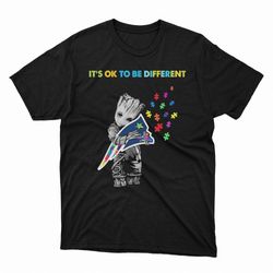 groot hug new england patriots autism its ok to be different ladies tee, shirt