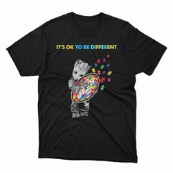 groot hug new york jets autism its ok to be different ladies tee, shirt