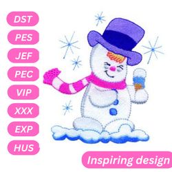 happy snowman embroidery design, cartoon, machine embroidery pattern, instant download