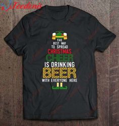 christmas cheer elf funny santa elf with beer hat sweater shirt, short sleeve christmas shirts mens  wear love, share be