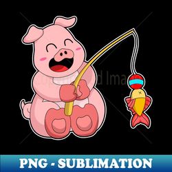 Pig at Fishing with Fish - Professional Sublimation Digital Download - Bold & Eye-catching